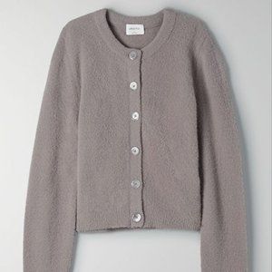 Aritzia Wilfred Free Shrunken Longsleeve Cardigan in Turner Taupe.